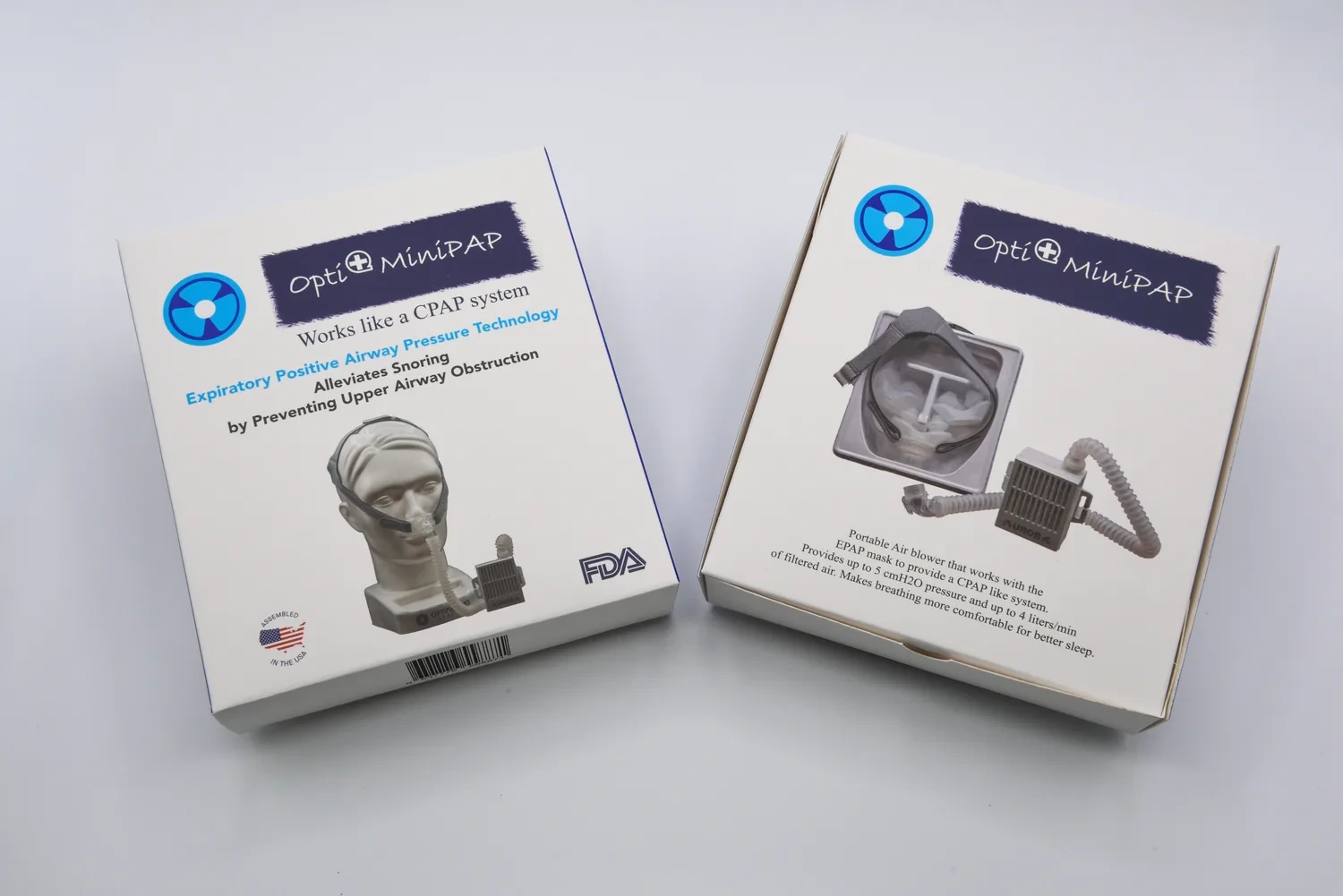 The Opti+ MiniPAP retail box, front and back